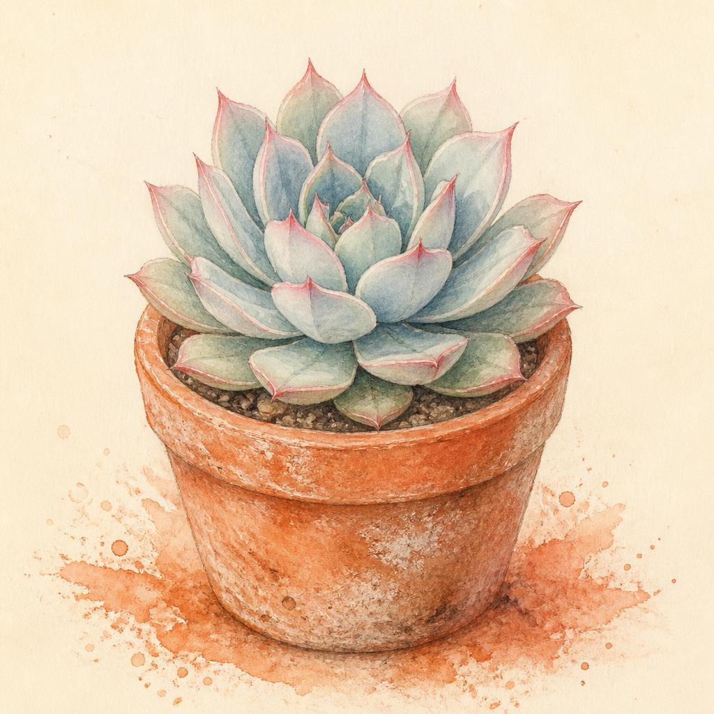 Hand-drawn watercolor illustration of Echeveria